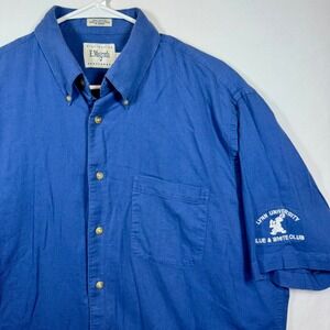 Lynn University Blue & White Club Button Down‎ Short Sleeve Shirt Blue Sz Large